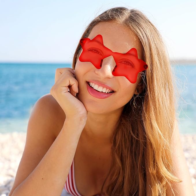 REHALY 8/12 Pairs Star Shaped Sunglasses Rimless Candy Star Sunglasses Pentagram Glasses for Women Men Party Streetwear