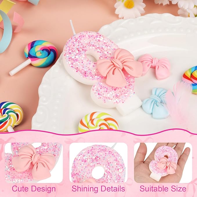 Number 9 Birthday Candle, Pink Bow Birthday Candles, Glitter Candle Cake Topper, Happy Birthday Cake Decoration Gifts, Anniversary Party Supplies for Girl