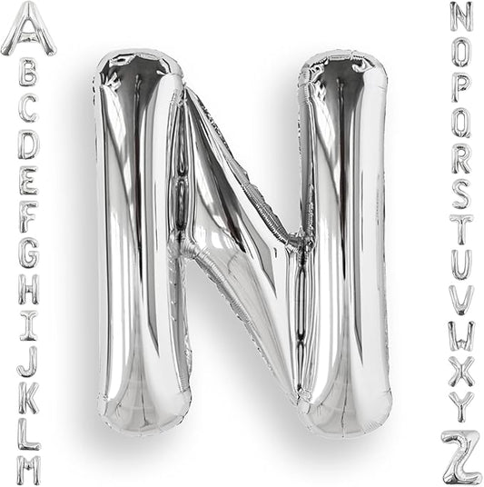 AULE 40 Inch Big Letter Balloon Silver N Large Foil Helium Alphabet Balloons A-Z for Birthday Anniversary Graduation New Year Party Decoration Supplies