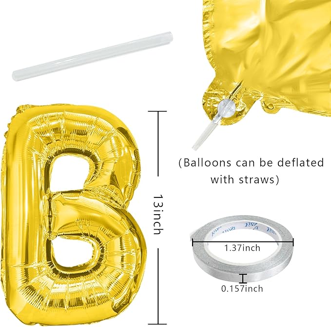 Gold Happy Birthday Balloon Banner Set -16 Inch Foil Letters Balloons, Reusable Birthday Decorations and Party Supplies, Suitable for Men and Women's Birthday Decorations，Party Backdrop