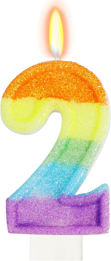 Rainbow Candles for Birthday Cakes, 2 Cake Topper, Rainbow Melon Birthday Party Decorations, Number 2 Candle for Girls Boys