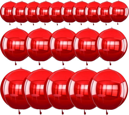 TONIFUL 16Pcs Large Red 4D Giant Round Foil Balloon 4D Mirror Metallic Mylar Sephere Balloons for Christmas New Year Birthday Party Graduation Wedding Baby Shower Decoration Supplies(Mix Sizes)