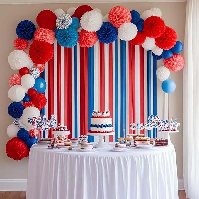 Red White and Blue Crepe Paper 6 Pcs Streamers for Party Decorations, Birthday Wedding DIY Crafts, Gift Wrapping Supplies