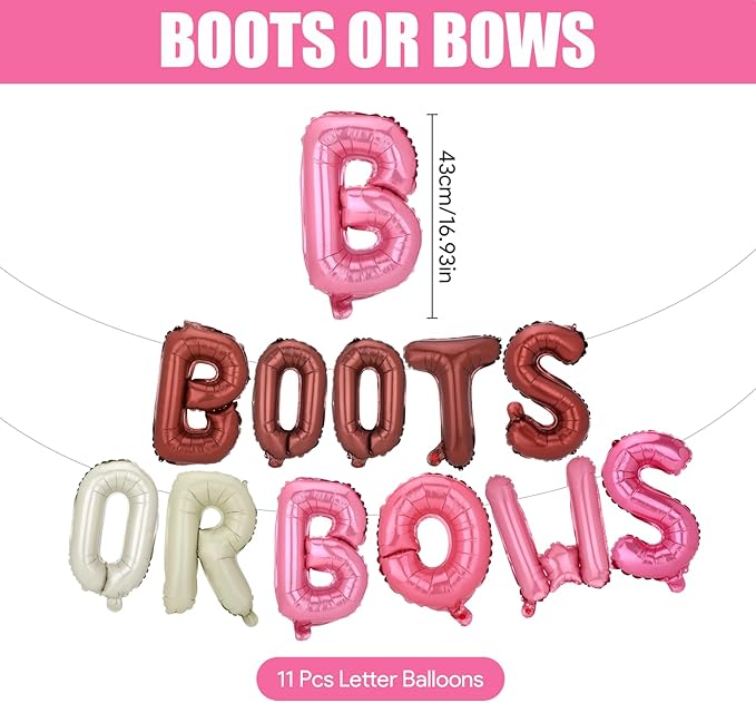 19Pcs Boots or Bows Gender Reveal Decorations Aluminum Foil Balloons Kit Cowgirl or Cowboy Western Boot Balloon Pink Bow Balloon Birthday Western Themed Party Baby Shower Gender Reveal Party Supplies