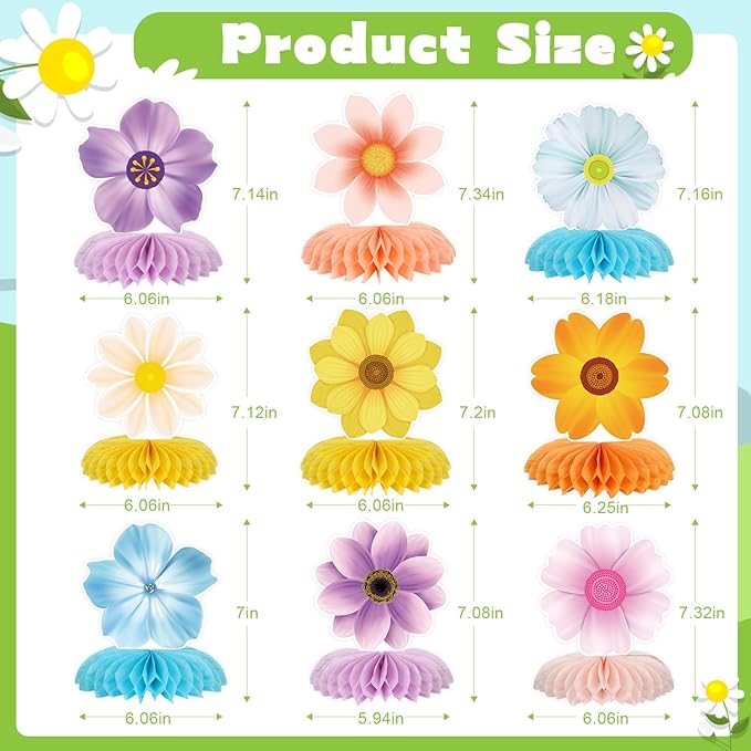 9 Pieces Spring Flower Centerpieces for Tables, Honeycomb Spring Birthday Party Decorations, Baby Shower Centerpieces for Girls, Spring Decorations for Office, Mothers Day Decorations