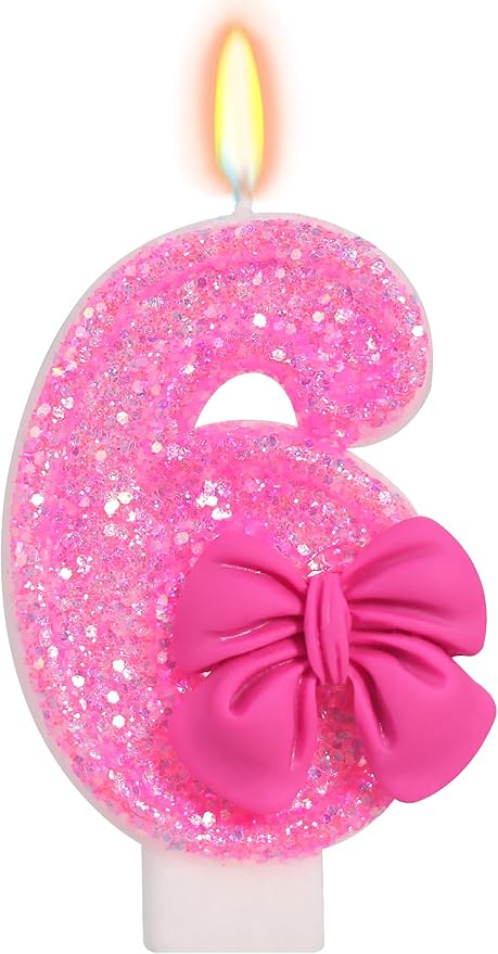 Birthday Candle for Cake, Rose Bow Number Cake Candles, 2.76 inch Number Happy Birthday Candle, Cake Topper Decoration for Birthday Party (Number 6)