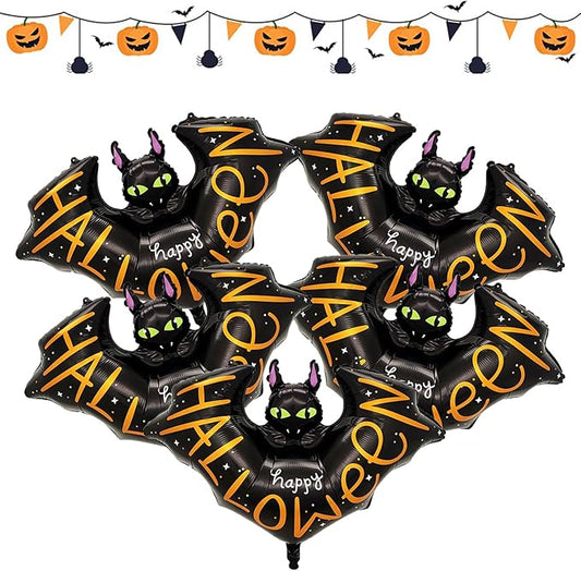 5 Pcs Happy Halloween Bats Balloons Cute Black Bats Punch Inflatable Decorations Halloween Day of Death Foil Mylar Balloons Wall Ornaments for Rave Party Birthday Decorations