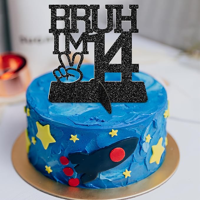 Bruh I'm 14 Black Glitter Center Pieces Decoration - Funny 14th Birthday Party Decorations for Boys, 14th Birthday Centerpiece, Teen Boy Decor, Party Supplies (Bruh I,m 14)