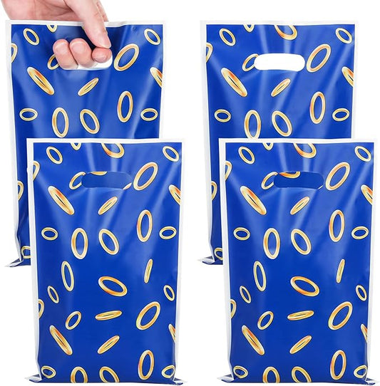PintreeLand 40PCS Video Game Party Favor Bags, Blue and Gold Ring Design Plastic Goodie Bags for Gaming Birthday Party