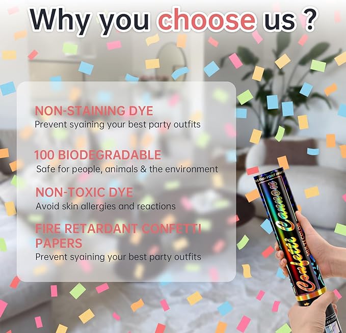 Confetti Cannon 12 Pack Party Poppers Multicolor Poppers 12Inch for Party Celebrations Confetti Popper Shooter Paper Confetti Cannon Bulk for Birthday Graduation Wedding Christmas NewYear
