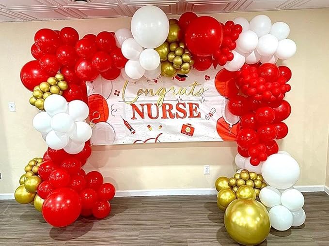Red and Gold White Balloon Garland Arch Kit, 187Pcs Explosion Star Balloons Red White Metallic Gold Confetti Latex Balloon for Galentine's Valentine's Day Birthday Christmas Party Decoration