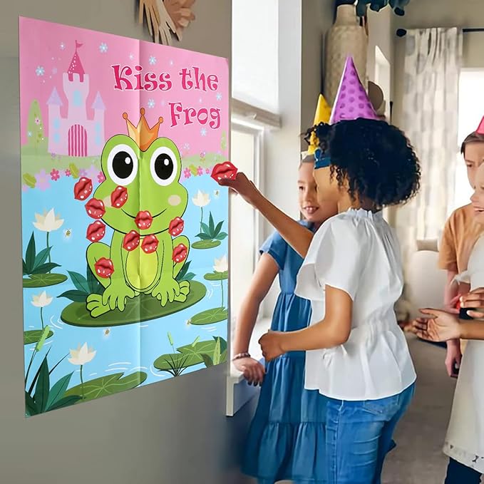 PARTYLOUD Valentine Party Games, Pin The Kiss on The Frog, 24 PCS Valentine Party Games Classroom Toddlers Preschool Party Supplies Favors for Boys Girls Adults