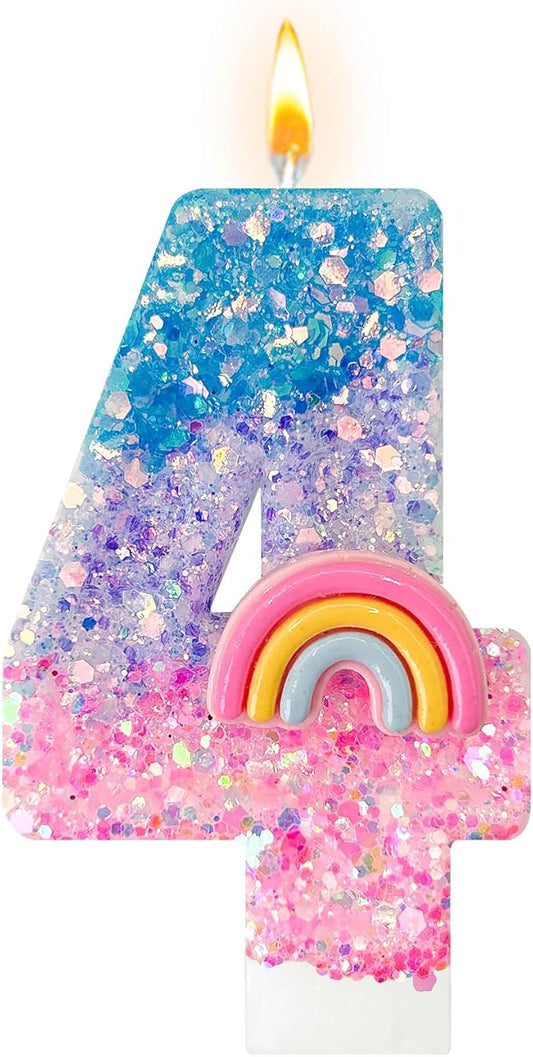 Rainbow Birthday Number Candles, Number 4 Candles, Cupcake Decorations, Macaron Birthday Cake Decorations, Cartoon Theme Party Supplies (Number 4)