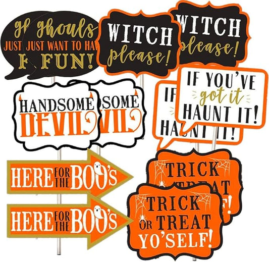 Spooktacular Halloween Words Photo Prop Kit with Shimmering Foil Hot-Stamp (Pack of 13) - Perfect for Spooky Gatherings