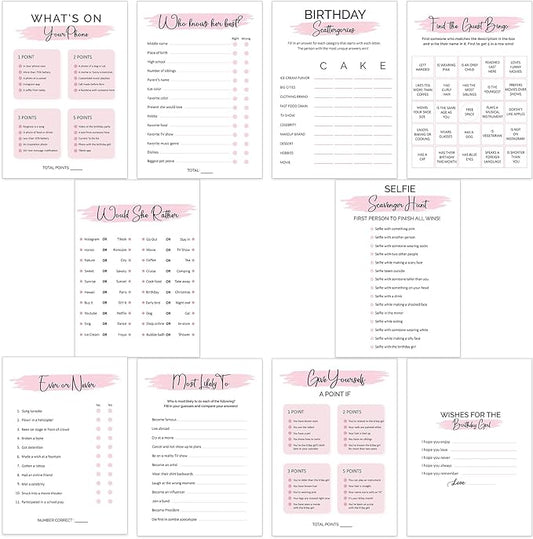 10 Teen Birthday Party Games for Her, Birthday Games Bundle for 20 Guests, Sweet 16 Party Games, Teenager Bday Party Supplies