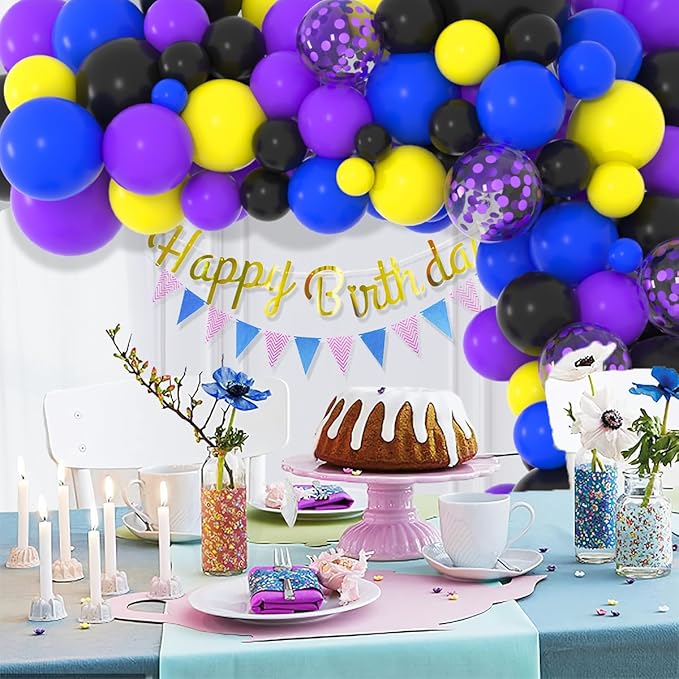 Purple Royal Blue Black Yellow Balloon Garland Arch Kit - 117PCS Purple Blue Black Balloons Video Gaming Party Supplies for Boys Miner Gamer Fan Birthday Graduation Party Decoration