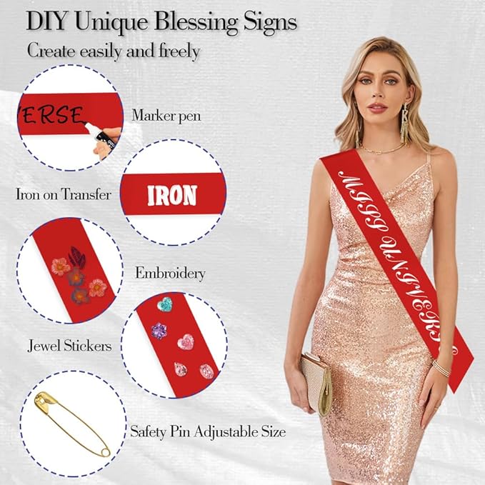 4Pcs Red Satin Sashes - DIY Prom Queen Homecoming Pageant Bride Senior Christmas Wedding Birthday Graduation Birthday Halloween Party Bachelorette Party Sash Senior Wreath Sash Red Blank Sashes