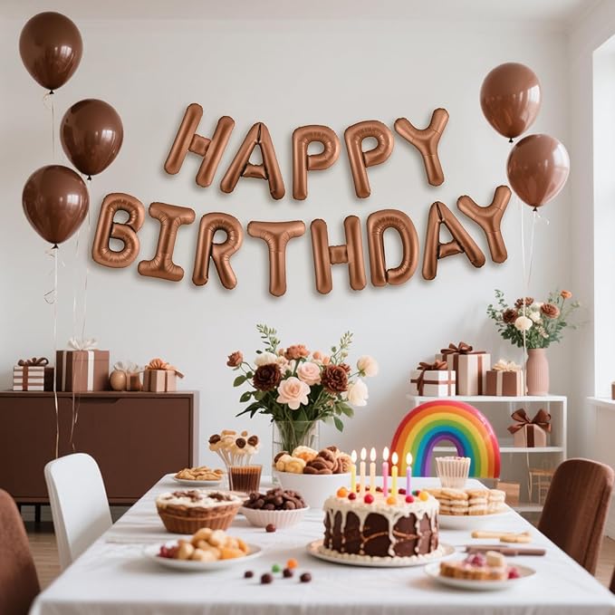 CANREVEL Happy Birthday Banner 13pcs 16 Inch Mylar Foil Letters Sign Balloons Birthday Party Decorations for Kids and Adults - 3D Chocolate