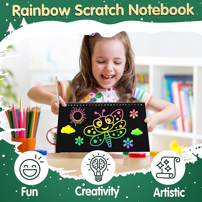ZMLM 4 Pack Scratch Art Party Favors: Birthday Party Favors for Kids 4-8, Bulk Rainbow Scratch Notebook Paper Pads, Goodie Bags Stuffers Girls Boys Classroom Gifts Crafts Toys Easter Basket Stuffers