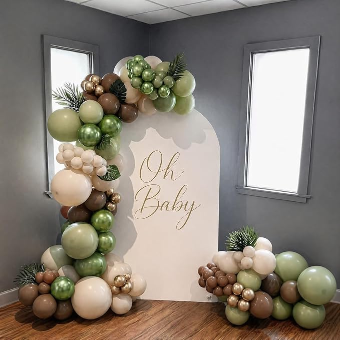 Sage Green Brown Balloons, 60Pcs 12Inch Metallic Sage Green Brown Beige Gold Balloons for Jungle Safari Woodland Hunting Theme Baby Shower Birthday Party Decorations