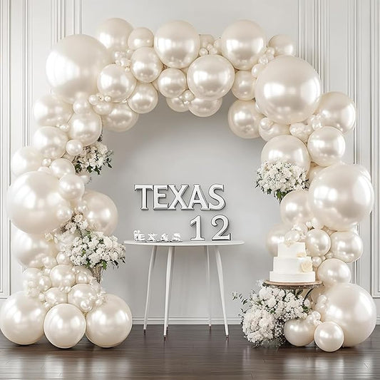 Pearl White Sand Balloons Arch Kit - Double Stuffed Pearl Beige Cream Balloons Different Size 18/12/10/5 inch Pearl Sand White Ivory Balloon for Wedding Birthday Anniversary Party Decorations