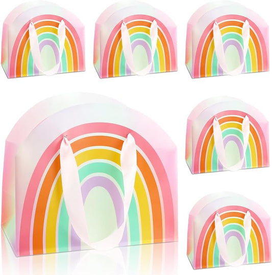 AmazingSpark 24 Pcs Rainbow Party Favor Bags 7.9 x 6.7 x 3.9 Inch Rainbow Gift Goodie Bags with Handles Colorful Treat Candy Gift Wrap for Birthday Baby Shower Wedding Party Favors Supplies