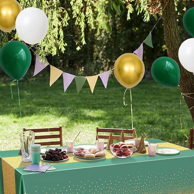 Dark Green and Gold Balloon Garland Arch Kit - 124PCS Dark Green Balloons Metallic Gold White Balloons for Birthday Graduation Anniversary Bridal Shower Engagement Wedding Party Decorations