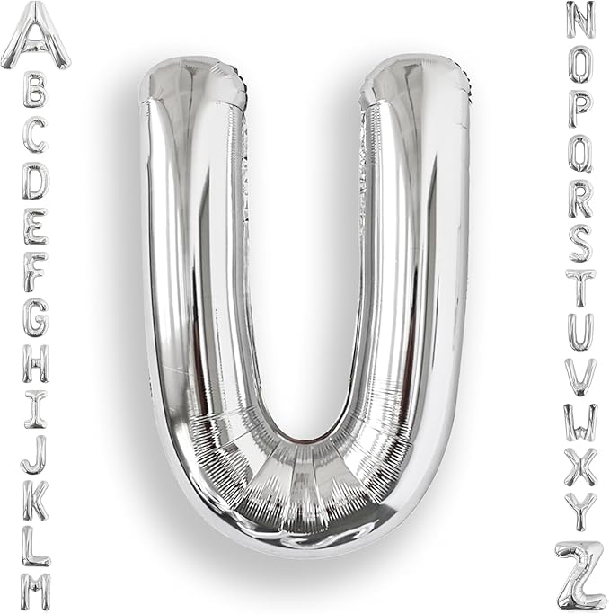 AULE 40 Inch Big Letter Balloon Silver U Large Foil Helium Alphabet Balloons A-Z for Birthday Anniversary Graduation New Year Party Decoration Supplies