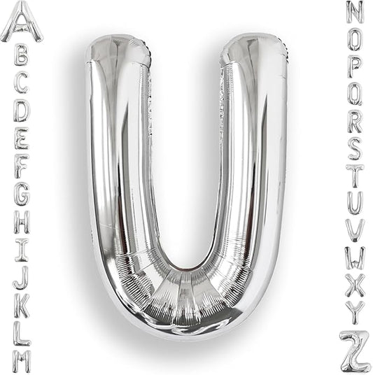 AULE 40 Inch Big Letter Balloon Silver U Large Foil Helium Alphabet Balloons A-Z for Birthday Anniversary Graduation New Year Party Decoration Supplies