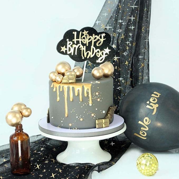 Mini Balloon Cake Toppers Round Gold Ball Cupcake Toppers Cake Decorations for Birthday Wedding Anniversary Valentines Party Cake Decoration Supplies 25 PCS (Gold)