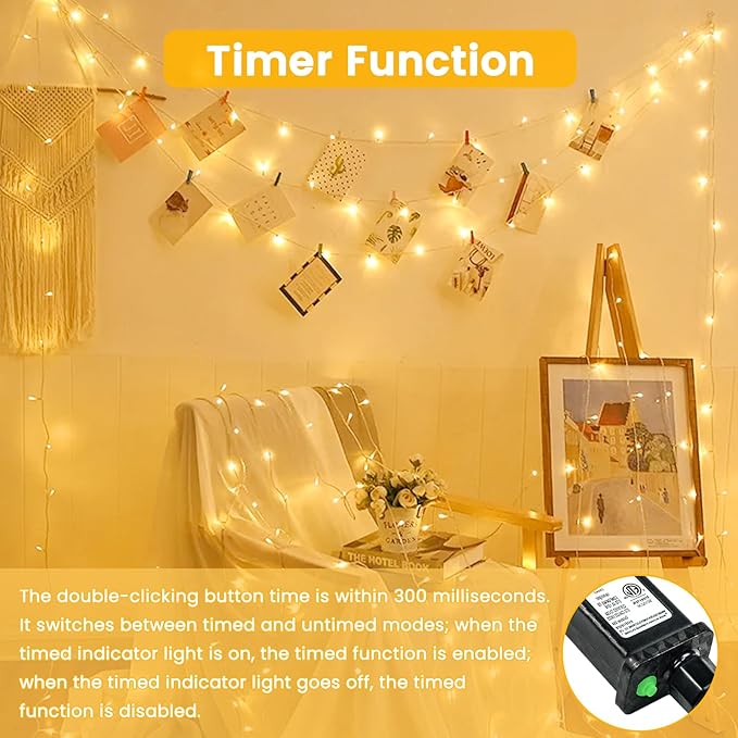 Connectable 2Pack 200LED String Lights Indoor Outdoor Clear Wire | 66FT 13Modes Warm White Christmas String Light for Bedroom, Twinkle Fairy Lights Plug in with Timer for Wedding Tree Spring Decor