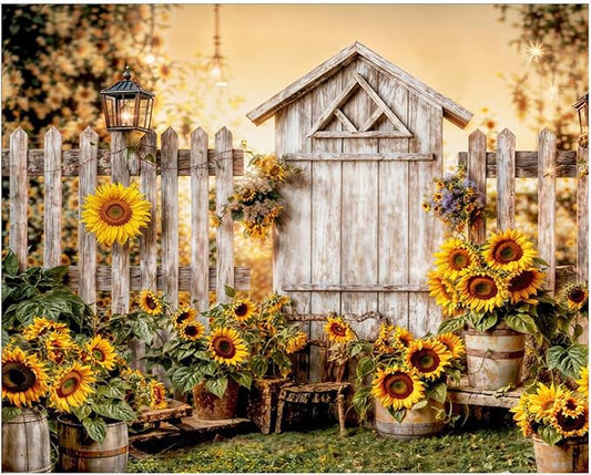 Kate 10x8ft Yellow Sunflowers Backdrops for Photography Rustic Wooden Fence Background Bridal Baby Shower Sweet Birthday Party Decoration Studio Backdrop