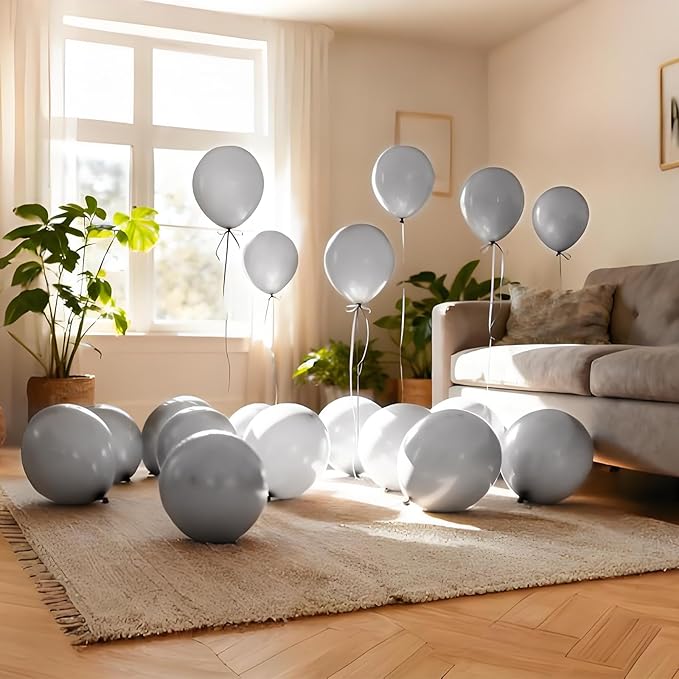 110pcs Grey Balloon 12 inch, Grey Latex Balloons for Birthday Party Baby Shower Wedding(with 2 Ribbons).