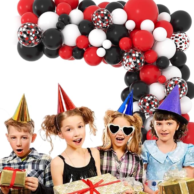 Red Black White Balloon Garland Arch Kit - Red Black Balloons White Balloons Mixed Confetti Balloons for Casino Birthday Retirement Graduations 2025 Party Decorations