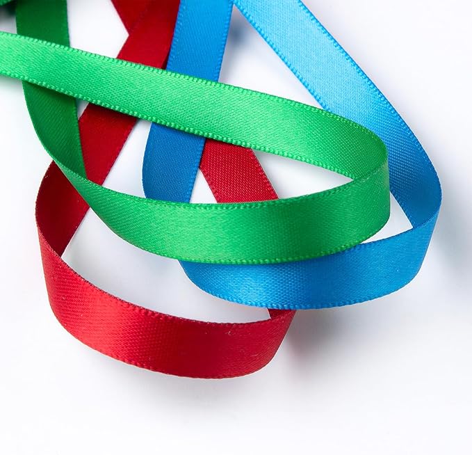 Rainbow Satin Ribbon 3/8 Inch Wide Colorful Ribbon Bulk Ribbon Rolls Assorted Solid Color Double Faced Satin Ribbon for Crafts Gift Wrapping Hair Bows Wedding Flower Bouquet Invitation - 60Yds