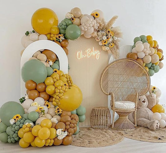 Sage Green Yellow Balloon Arch Kit, Mustard Yellow Brown Nude Tan Sand White Balloons for Teddy Bear Bridal Shower Safari Jungle Birthday Gender Reveal Bee Theme Party Decorations