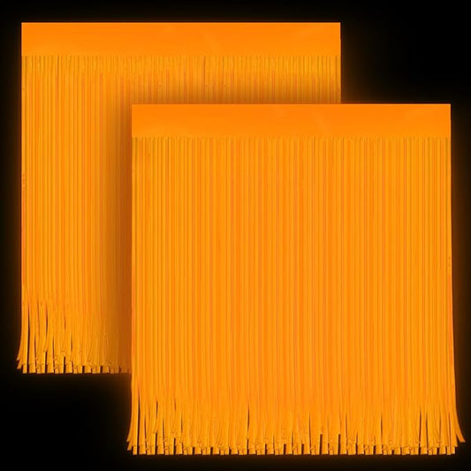 2 Pack Glow in The Dark Curtains Party Supplies 6.6 x 3.3 Ft Glow Tinsel Foil Fringe Curtains Orange Photo Booth Prop Backdrop Streamer for Birthday Holiday Neon Party Decorations