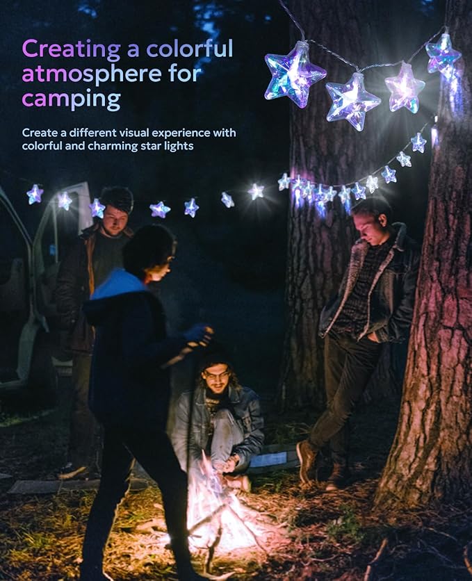 AceList 20 LED Star String Lights, 10ft Iridescent Star Lights with Remote, IP44 Waterproof, 8 Modes USB or Battery Operated Fairy Lights for Bedroom, Christmas, Party Decor (White)