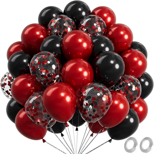 Metallic Shiny Red and Black Balloons 12 Inch 67PCS Red Black Confetti Balloons Latex Helium Balloon Set for Graduation Wedding Birthday Party Decorations