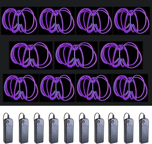 MaxLax EL Wire Purple 10-Pack, 9ft/2.75m Neon Light Wire with Noise Reduction and Battery Pack…