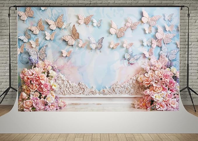 Kate 10x6.5ft Children Birthday Party Photo Background Dreamworld Butterfly Wall Pink Flowers Decoration Baby Shower Photography Backdrops