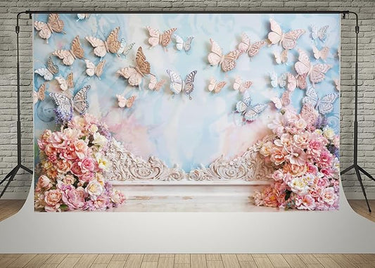 Kate 10x6.5ft Children Birthday Party Photo Background Dreamworld Butterfly Wall Pink Flowers Decoration Baby Shower Photography Backdrops
