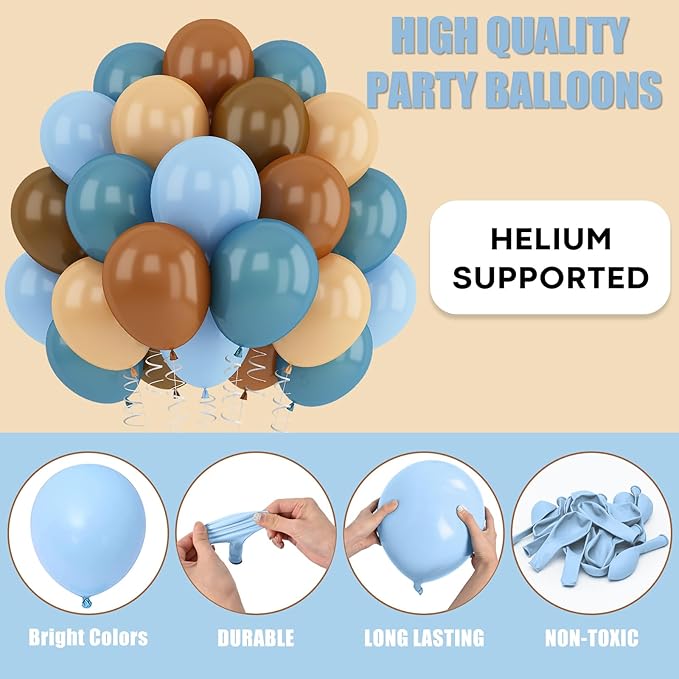 Blue Brown Balloons Dusty Blue Brown Cream Balloons for Bear Birthday Decorations 12INCH Tan Beige Nude Helium Latex Balloon for Arch Baby Shower Boy Kids Party Supplies Wedding Decor