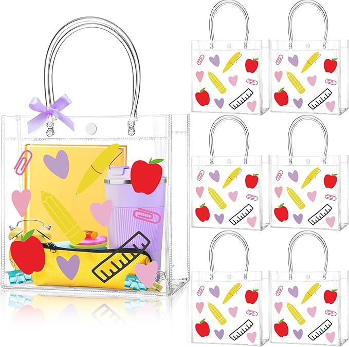 Aliceset 24 Pcs Gift Bags with Handle Clear PVC Candy Treat Goodies Tote Bags for Summer Birthday Party Favor Supplies
