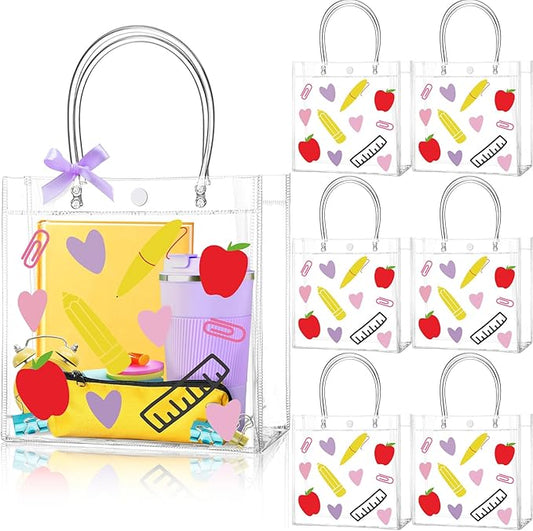 Aliceset 24 Pcs Gift Bags with Handle Clear PVC Candy Treat Goodies Tote Bags for Summer Birthday Party Favor Supplies