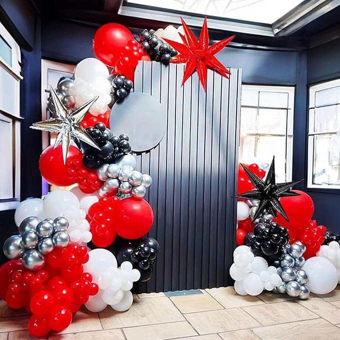 RUBFAC Red and Black Balloons Kit 65pcs 12 Inches with White and Confetti Balloon, Party Balloons for Birthday, Graduation, Stranger Things or Casino Theme Party Decorations