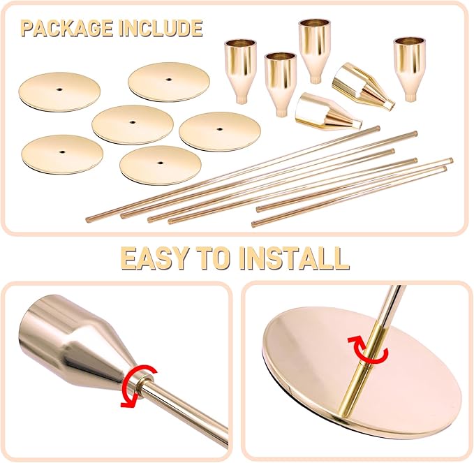 Candlestick Holders, Set of 3 Taper Pink Gold Candle Holder Decor for Date, Festival, Wedding, Party, Dinning or Anniversary, Fit 3/4" Thick Pillar Candles & Led Candles