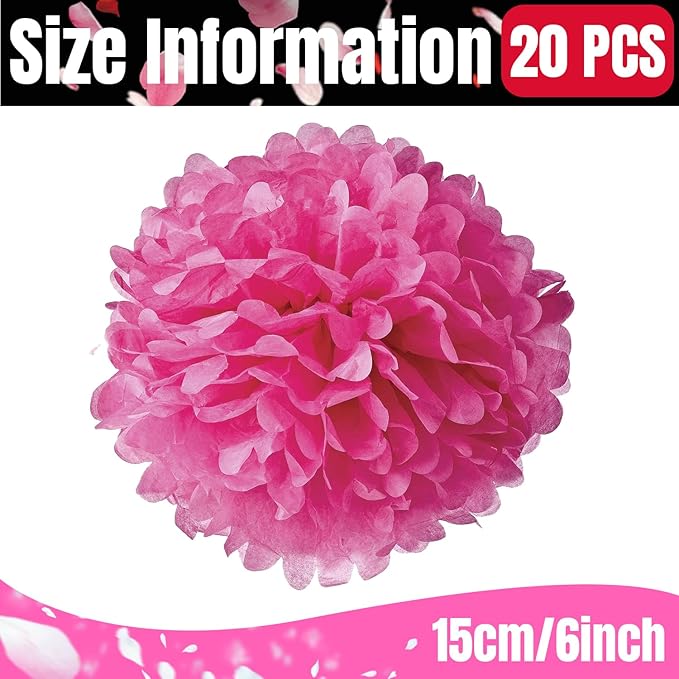 Qimoo 20pcs Rose Paper Pom Poms Decorations - DIY Tissue Paper Flowers for Party Wedding Decoration