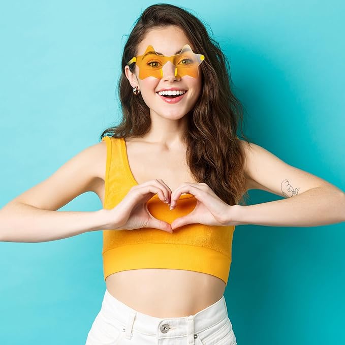 PLULON 40 Pairs Light Yellow Star Sunglasses Rimless Star Shape Sunglasses, Star Glasses Bulk Bachelorette Sunglasses Star Party Favors for Birthday Beach Kids Adult