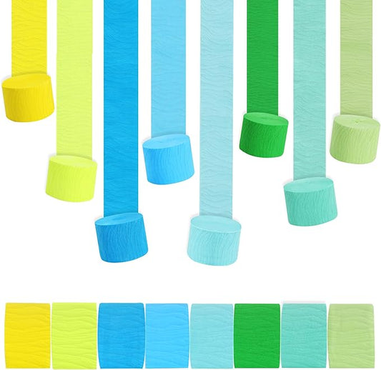 BEISHIDA 8 Rolls Blue and Green Crepe Paper Streamers for Gender Reveal Boho Theme Party Decorations Wedding Birthday Baby Shower DIY Craft Paper(1.8 Inch x 82 Ft/Roll)